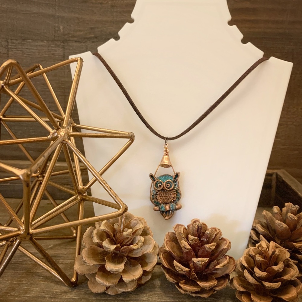 Copper & Verdigris Owl Pendant
